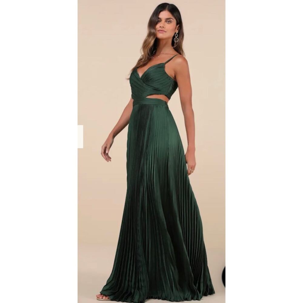 LuLus Got the Glam Green Pleated Evening Gown Cutout Dress Size XL NWT flaw #AW8
